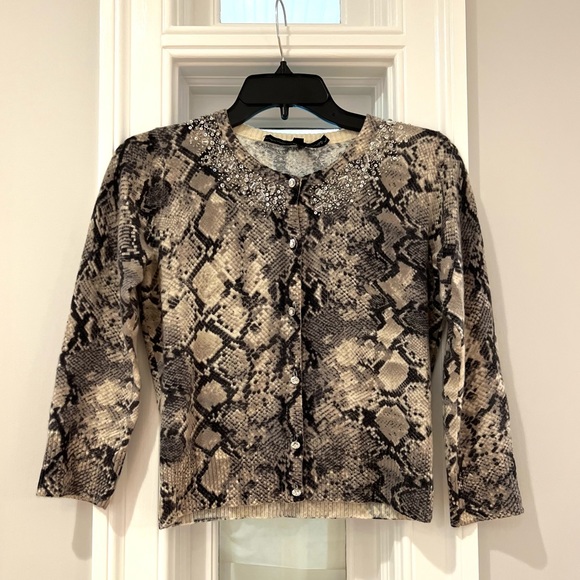 ROBERT RODRIGUEZ Grey Ivory/ Ivory Cashmere Bead / Python Sweater Cardigan - Picture 11 of 12